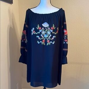 Entro embroidered black Dress . Size large .New Condition